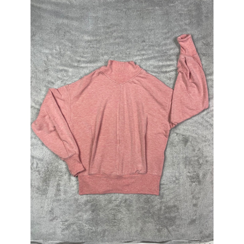 ATHLETA Pink Heather Mock Neck Sweatshirt Cozy Pockets Split Hem Women's SizeXXS